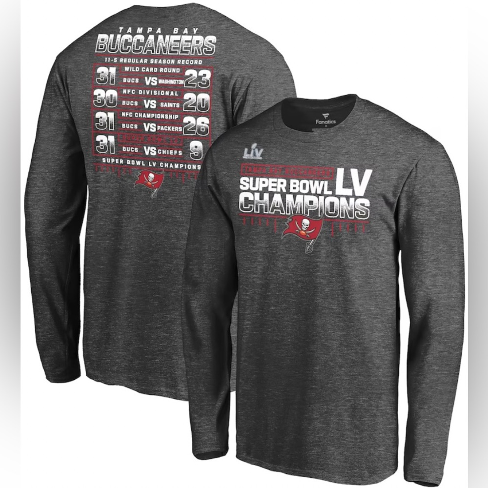 •NWT•Fanatics Tampa Bay Buccaneers Super Bowl LV Champions Lateral Schedule Tee